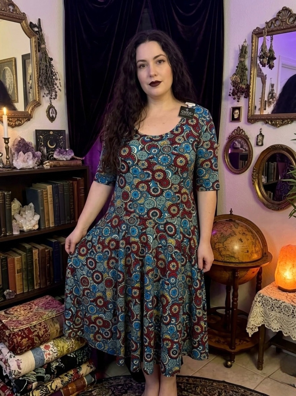 NWT LuLaRoe Nicole Dress 3XL Geometric Circle Mosaic Print Fit & Flare Midi